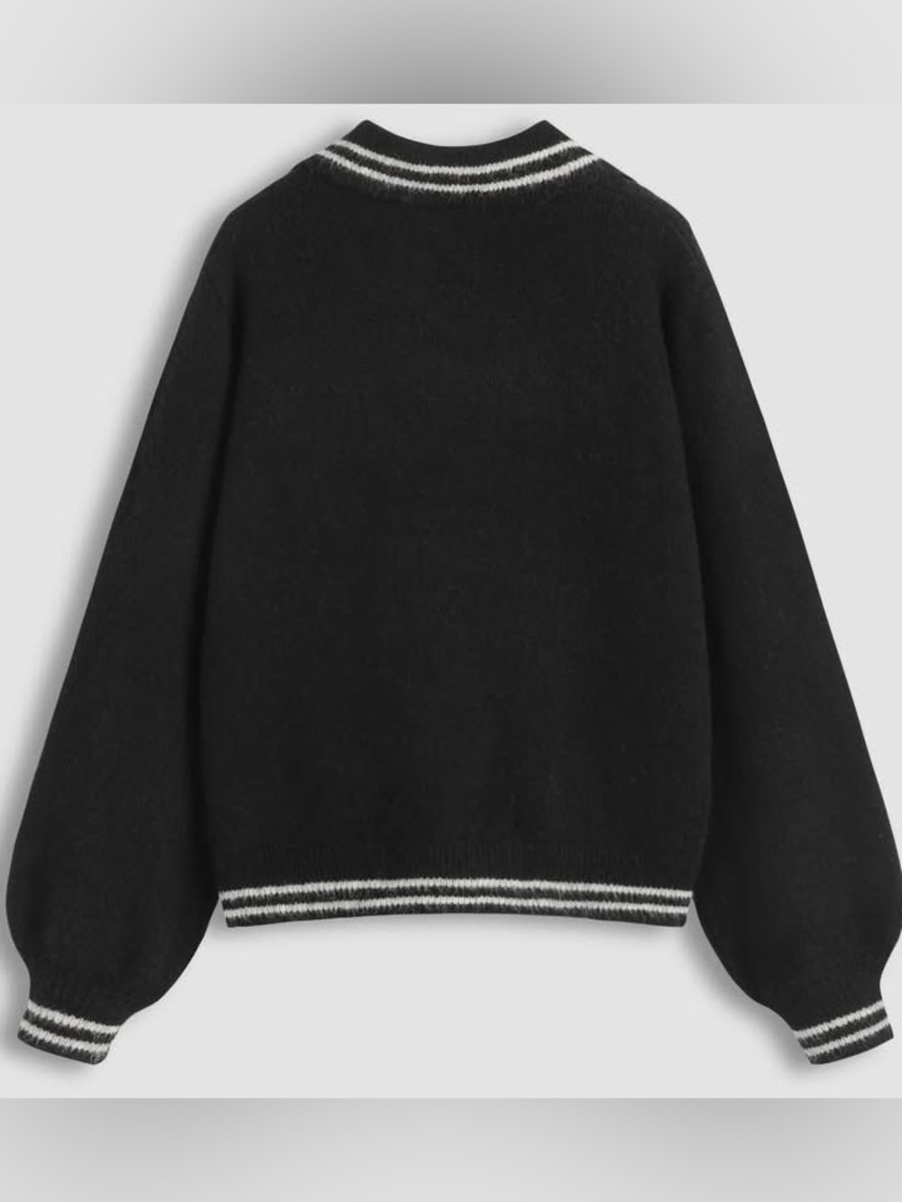 CIDER BLACK WHITE WOOL-BLEND COLLAR STRIPED TRIM OVERSIZED SWEATER, large nwt - Picture 2 of 3